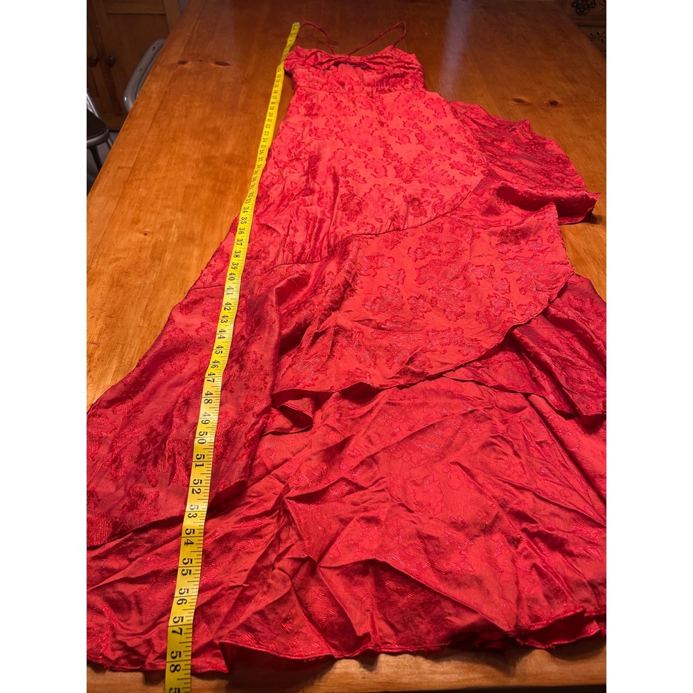 Boho Chic Free People Red Floral Jacquard High-Low Maxi Dress Cutout Festival 2 - Picture 6 of 16